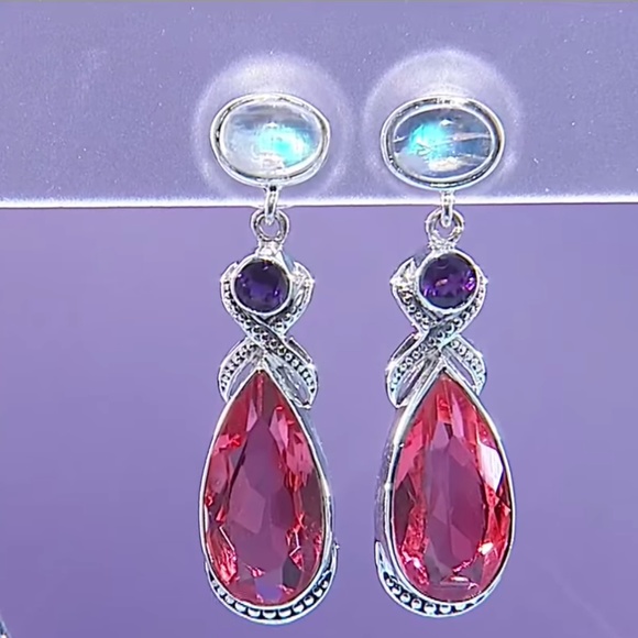 Nicky Butler WATERMELON QUARTZ & MOONSTONE Earring - Picture 2 of 8